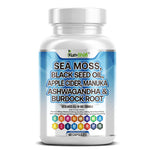 Load image into Gallery viewer, Sea Moss + Black Seed Oil Capsules with Ashwagandha & Burdock Root — Immune, Energy & Skin Support