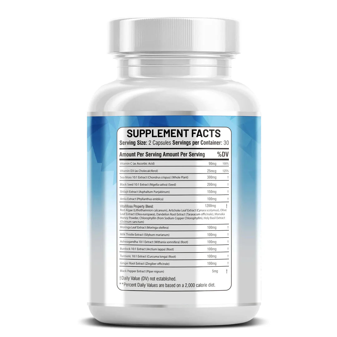 Immune energy and skin support capsules with sea moss and ashwagandha - Kun Shafi wellness blend