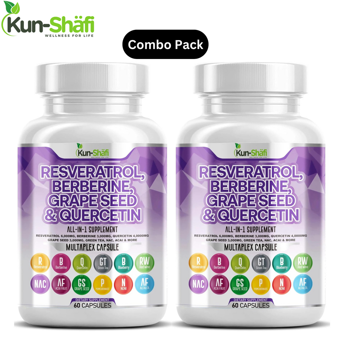 Resveratrol & Berberine Supplement with Grape Seed, Quercetin, Green Tea & Acai Extract – Antioxidant, Heart & Immune Support – Pack of 2 (120 Caps)