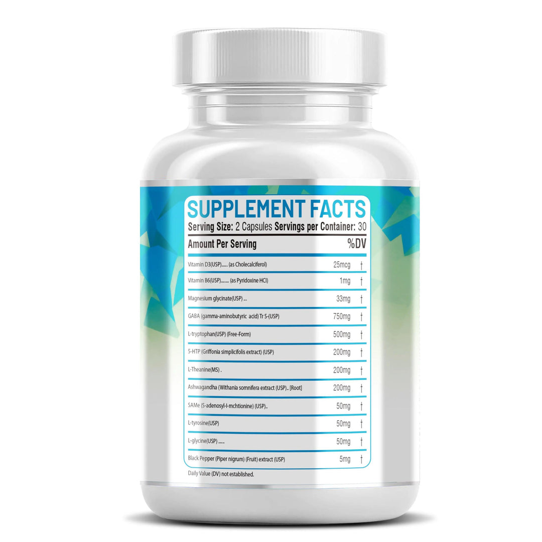 GABA, 5-HTP, L-Tryptophan, L-Theanine & Ashwagandha Supplement – Natural Stress Relief, Mood Support & Relaxation for Men & Women