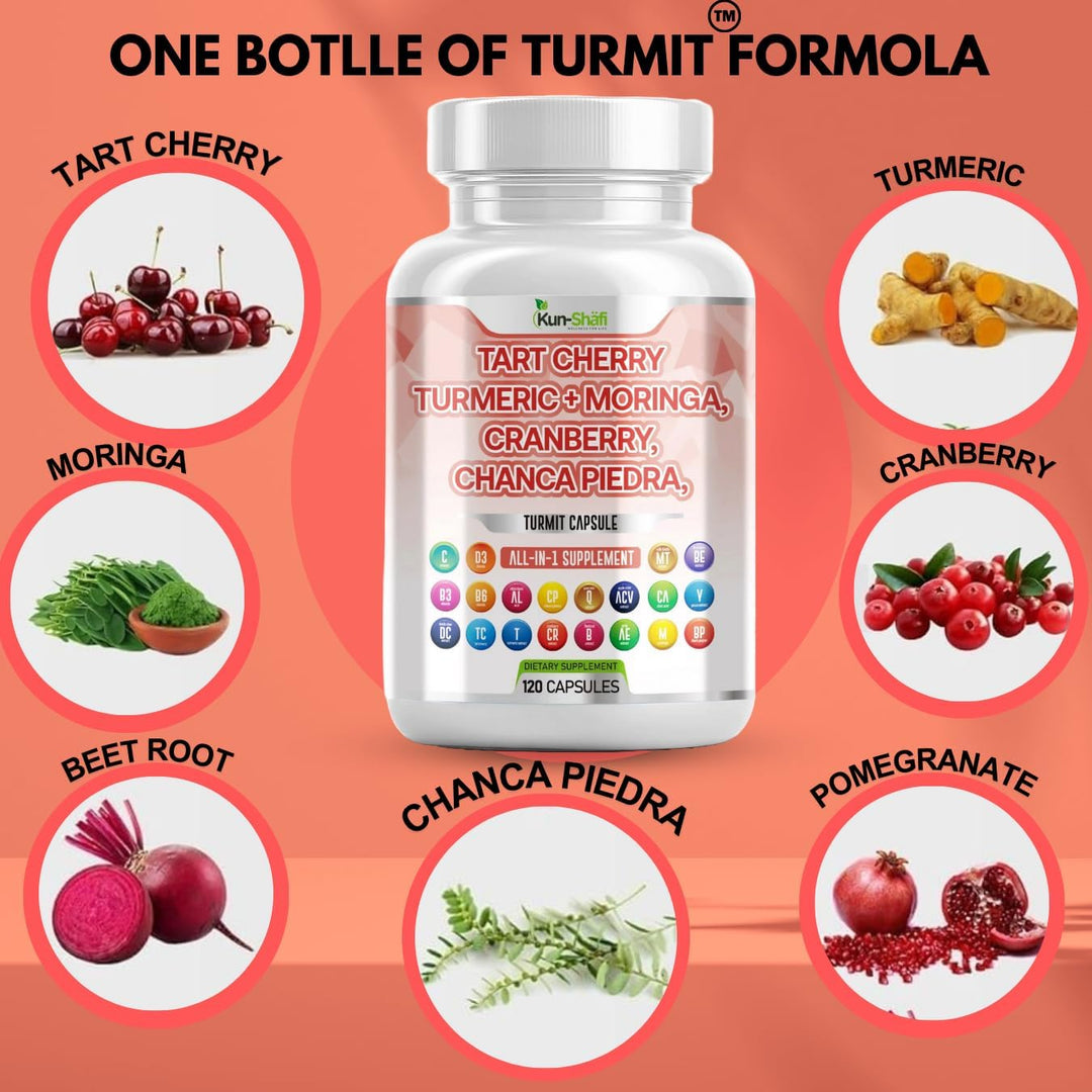 Tart Cherry Extract with Turmeric, Moringa, Cranberry & Chanca Piedra – Natural Herbal Blend – Vegan Capsules  – Natural Wellness Support – Free Shipping-Kun Shafi