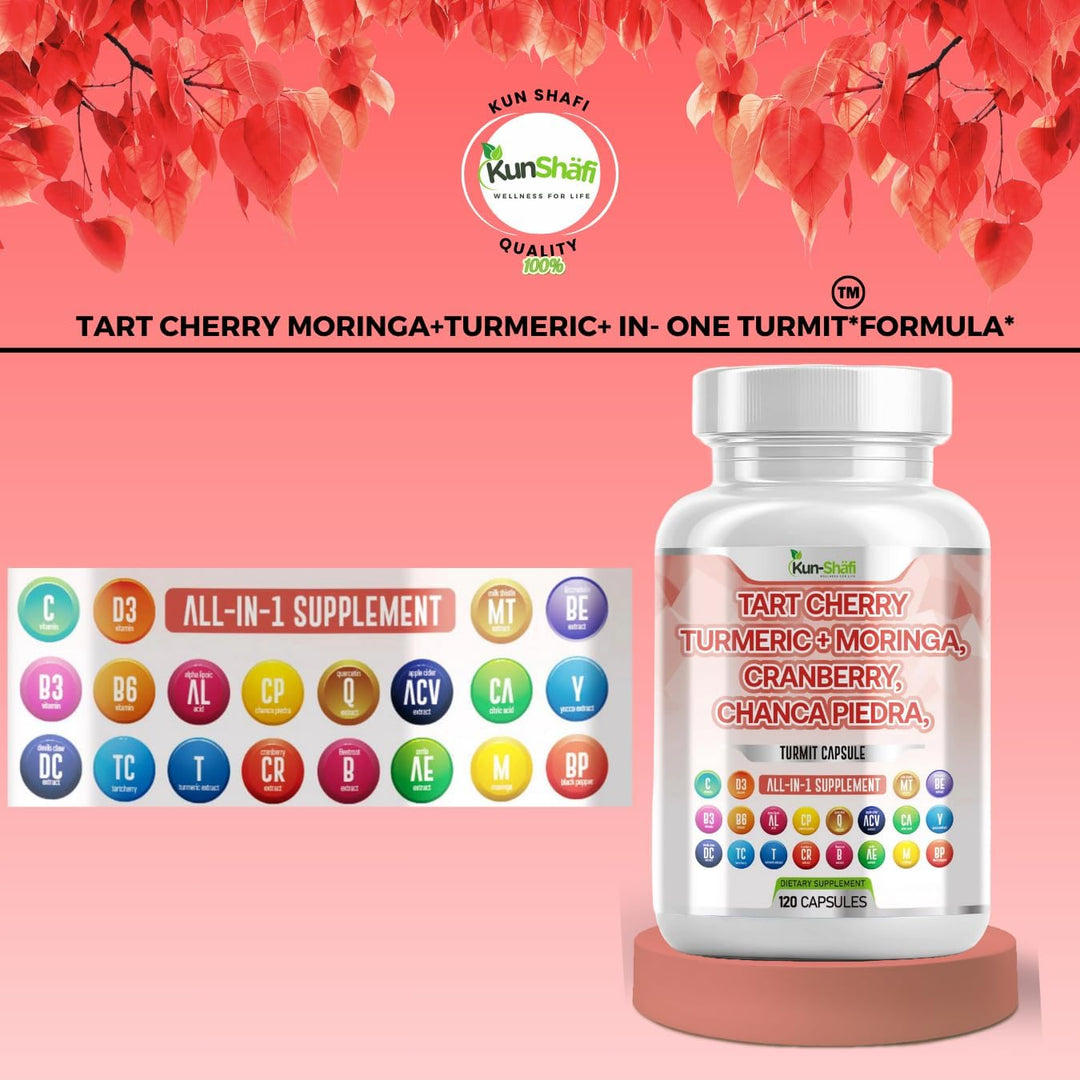 Tart Cherry Extract with Turmeric, Moringa, Cranberry & Chanca Piedra – Natural Herbal Blend – Vegan Capsules  – Natural Wellness Support – Free Shipping-Kun Shafi