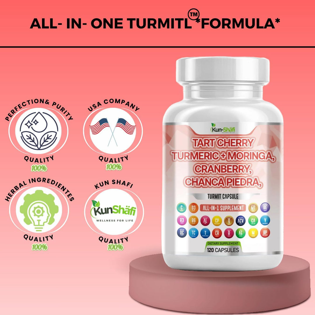 Tart Cherry Extract with Turmeric, Moringa, Cranberry & Chanca Piedra – Natural Herbal Blend – Vegan Capsules  – Natural Wellness Support – Free Shipping-Kun Shafi