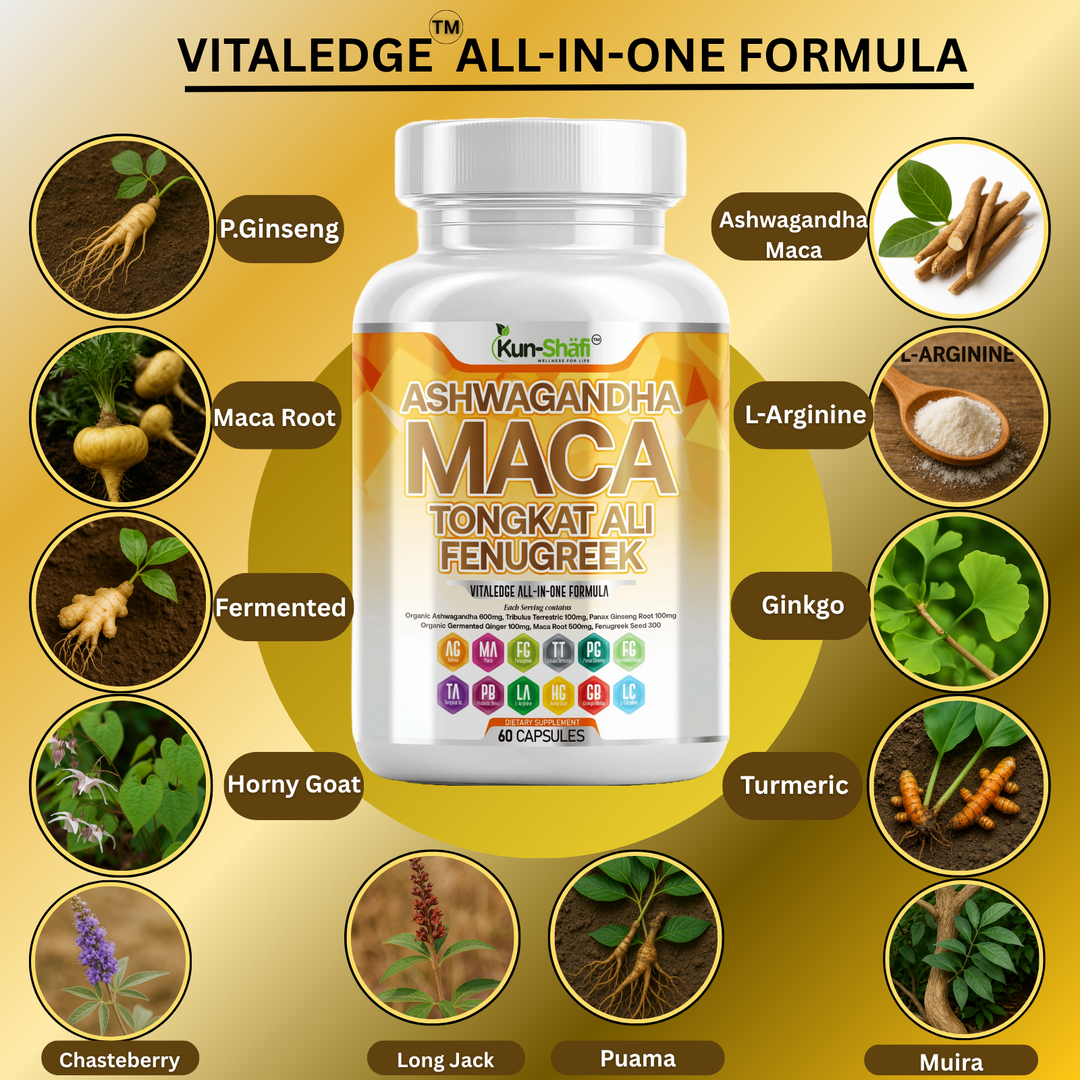 Ashwagandha with Maca, Ginseng, Safed Musli, Shilajit,Tongkat Ali,Fenugreek – Natural Energy, Strength & Stamina Booster for Men – 60 Capsules-Kun Shafi