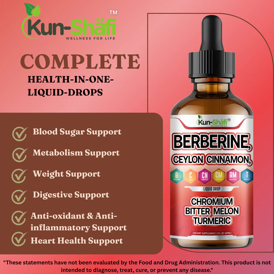 Chromium and turmeric liquid herbal drops for energy balance - Kun Shafi berberine 60ml bottle