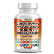 Kun Shafi CinnaBurn capsules with Ceylon cinnamon, apple cider vinegar, Korean ginseng, berberine and turmeric - blood sugar support, 60 count