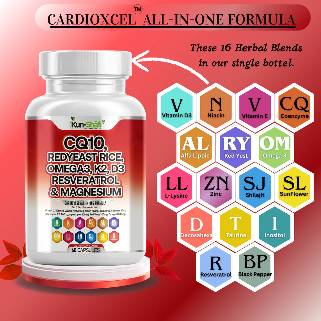 CoQ10 200mg and red yeast rice capsules for healthy cholesterol levels - Kun Shafi heart support