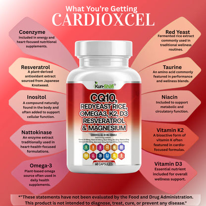 Heart health ingredients label: CoQ10, red yeast rice, omega 3, vitamin K2 D3, magnesium - Kun Shafi