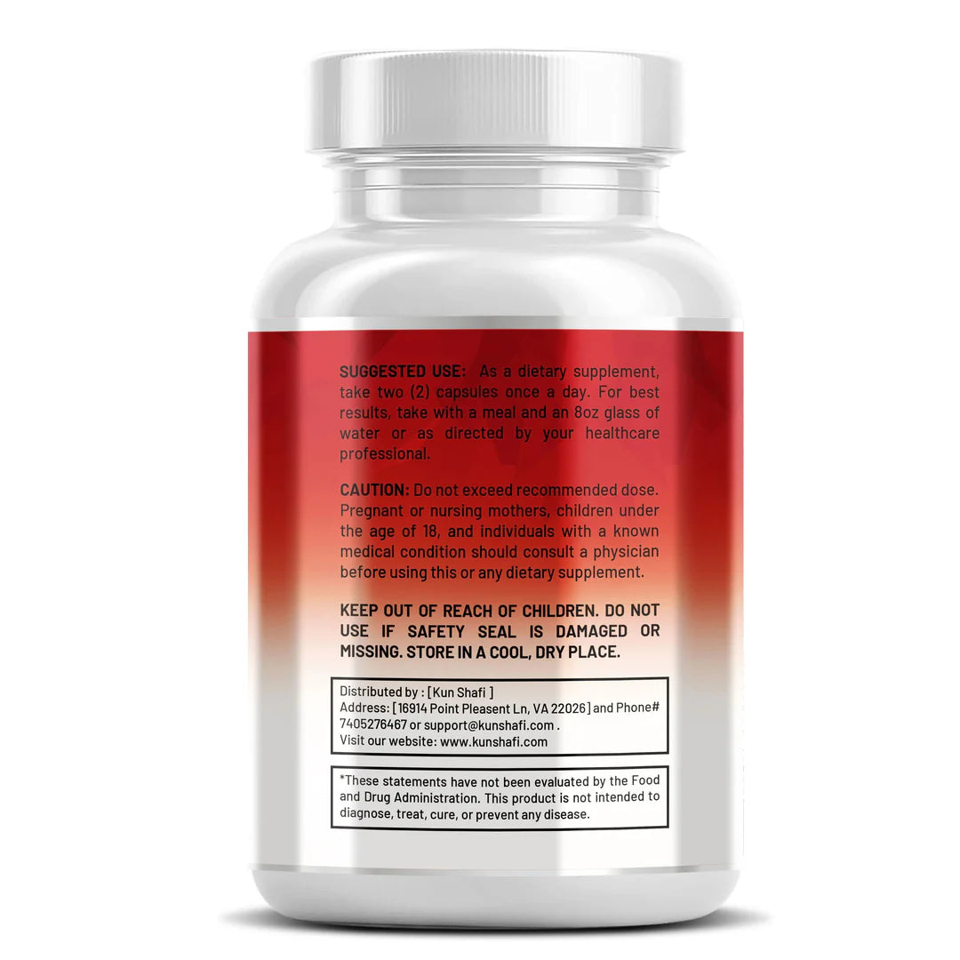 Kun Shafi CardioExcel supplement facts panel and dosage - 60 vegan heart health capsules