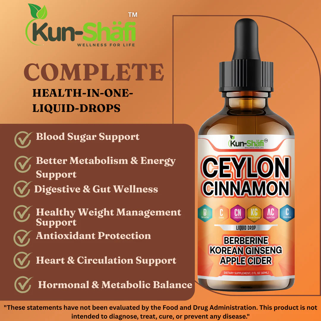 Chromium and berberine liquid drops for glucose support and insulin balance - Kun Shafi Ceylon cinnamon 60ml