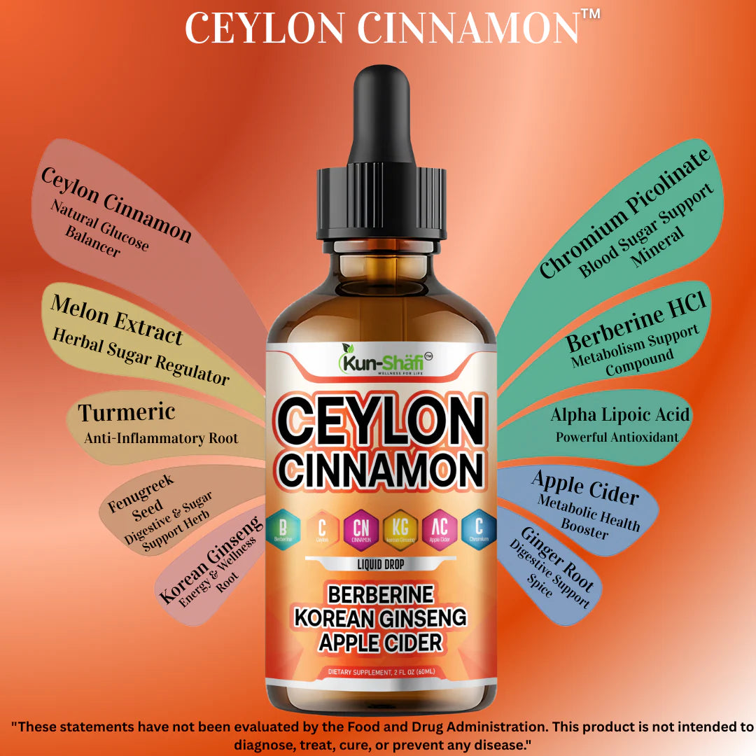 Cinnamon drops ingredients label: berberine, Korean ginseng, apple cider, chromium - Kun Shafi
