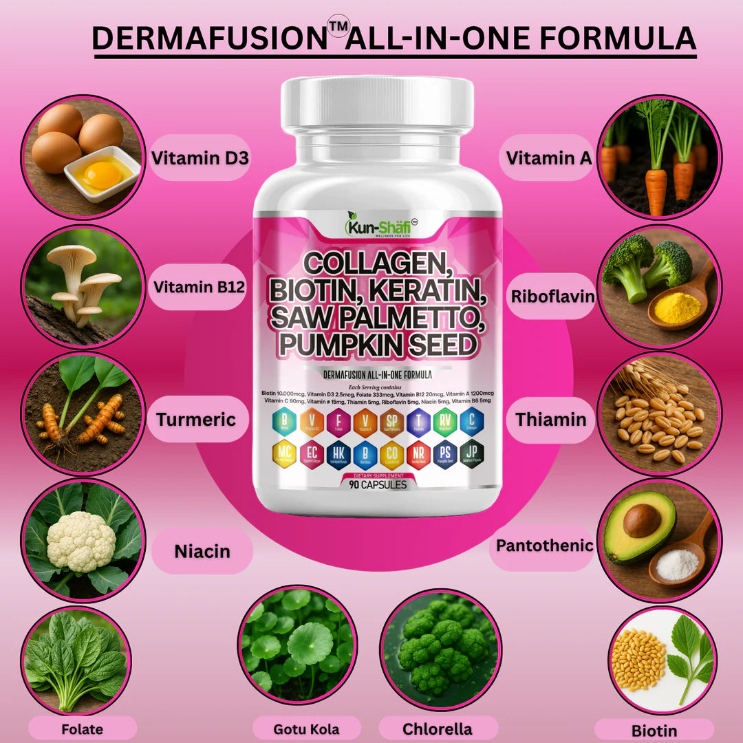 Hair skin and nails beauty supplement - Kun Shafi DermaFusion all-in-one formula 90 capsules