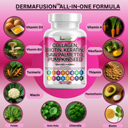 Collagen, Biotin, Keratin, Saw Palmetto & Pumpkin Seed Supplement – Hair, Skin & Nails Vitamins – 90 Capsules