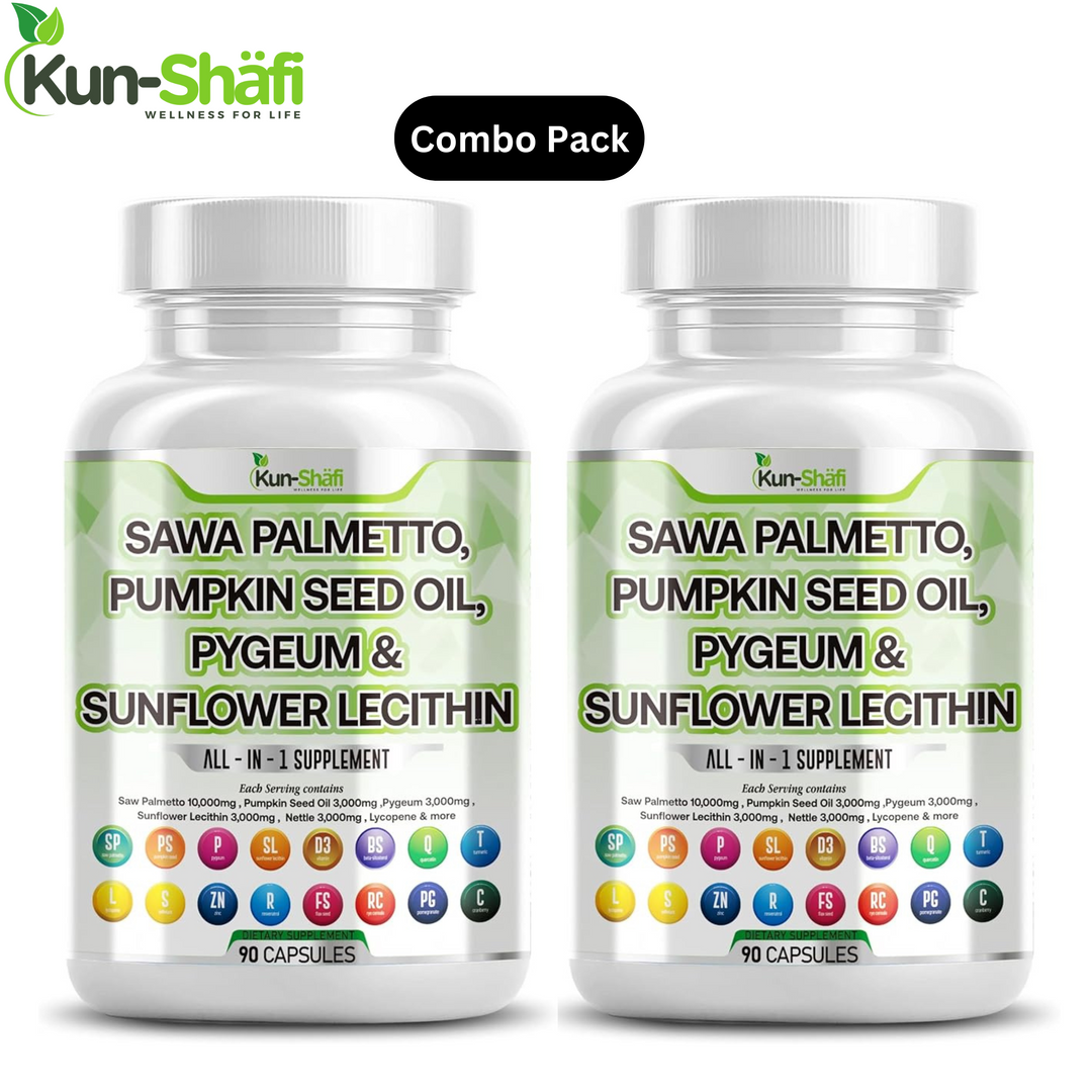 Saw Palmetto 10000mg + Pumpkin Seed, Pygeum, Sunflower Lecithin, Stinging Nettle, Cranberry - for Men with Lycopene - Pack of 2 (120 Caps)