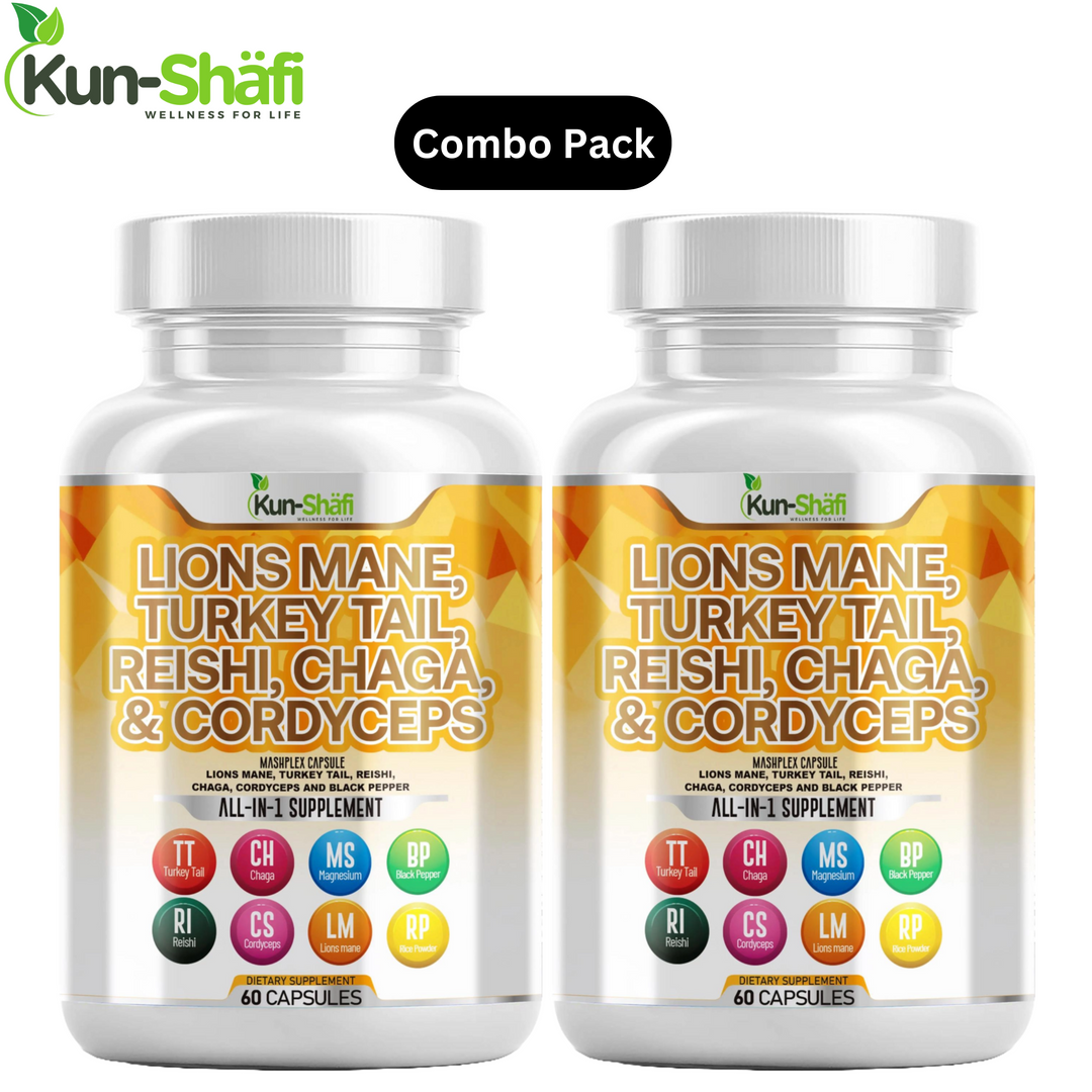 Lion’s Mane 3000mg 20-in-1 Mushroom Supplement with Turkey Tail, Reishi, Cordyceps, Chaga, Maitake, Meshima, – Pack of 2 (120 Caps)