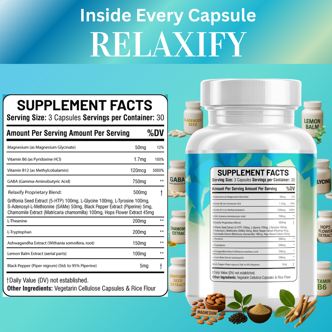 GABA 750 mg + 5‑HTP 200 mg + L‑Theanine 200 mg + L‑Tryptophan 200 mg + Ashwagandha & Lemon Balm – Mood & Sleep Support – 90 Capsules-Kun-Shafi®