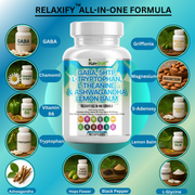 GABA 750 mg + 5‑HTP 200 mg + L‑Theanine 200 mg + L‑Tryptophan 200 mg + Ashwagandha & Lemon Balm – Mood & Sleep Support – 90 Capsules-Kun-Shafi®