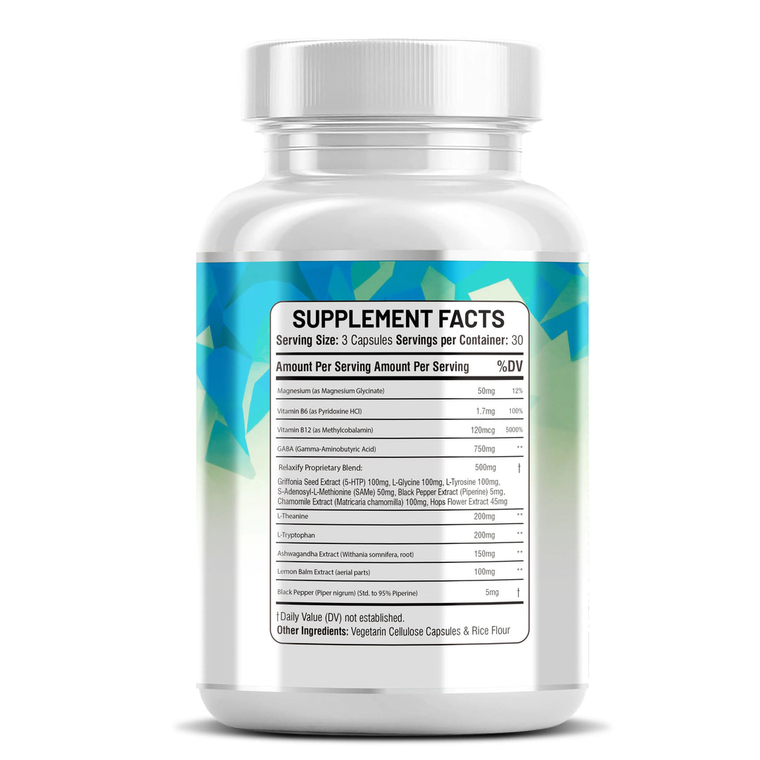 GABA 750 mg + 5‑HTP 200 mg + L‑Theanine 200 mg + L‑Tryptophan 200 mg + Ashwagandha & Lemon Balm – Mood & Sleep Support – 90 Capsules-Kun-Shafi®