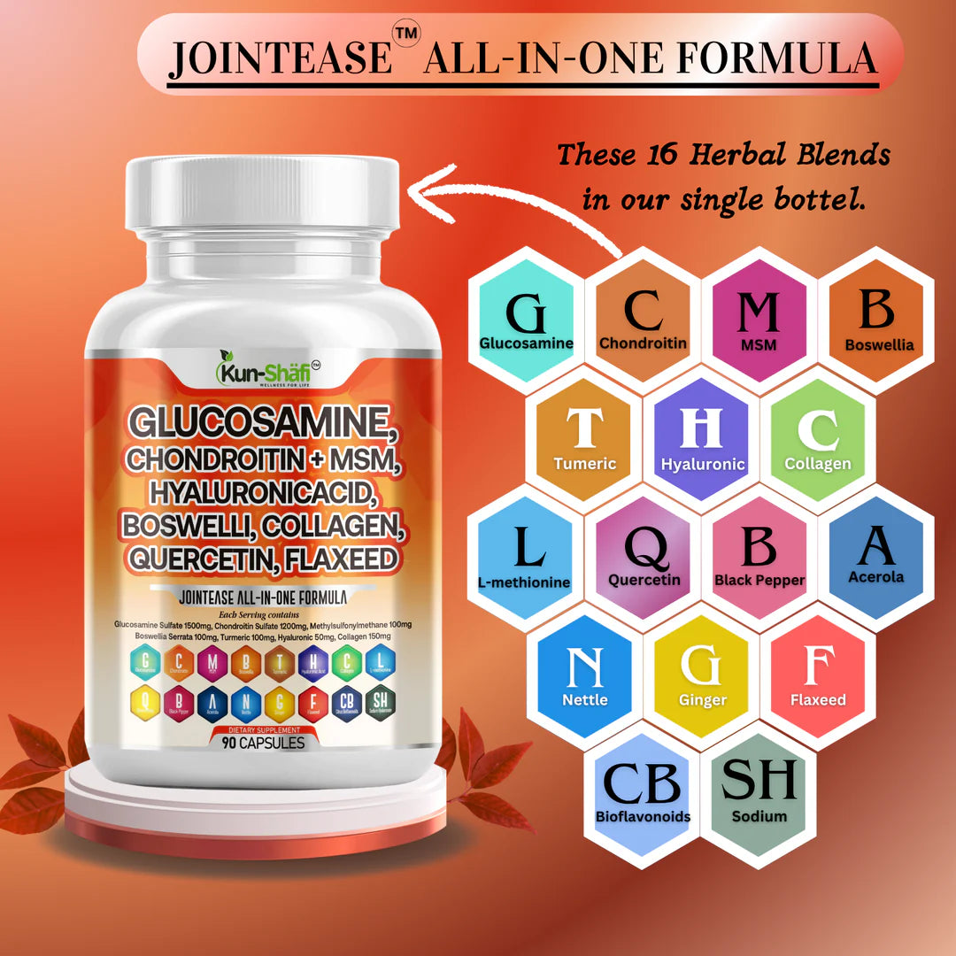 Glucosamine and collagen capsules for cartilage and bone health - Kun Shafi 90 capsule bottle