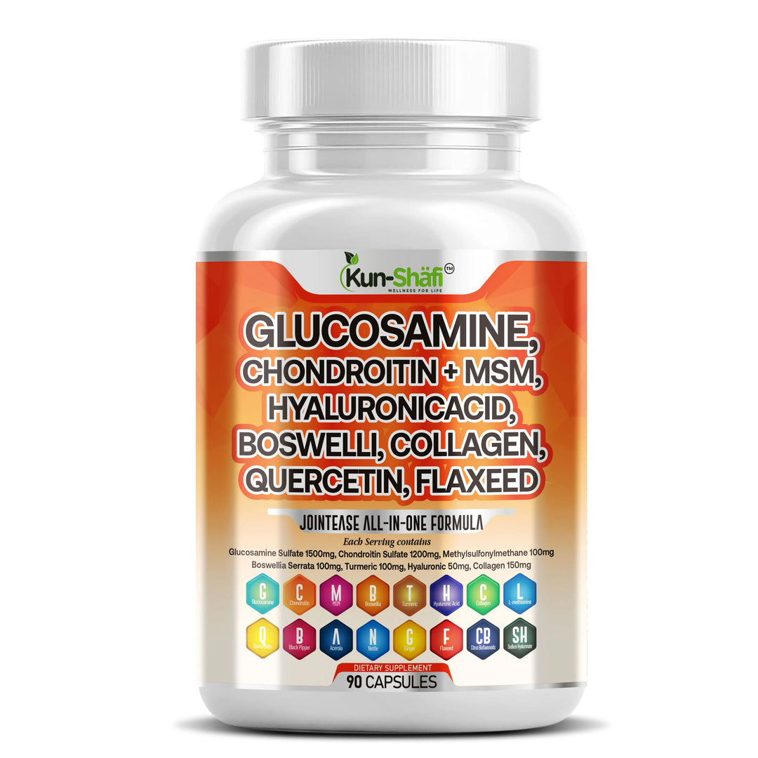 Glucosamine Chondroitin MSM with Collagen, Boswellia, Turmeric, Hyaluronic Acid – Joint Support Supplement | 90 Capsules
