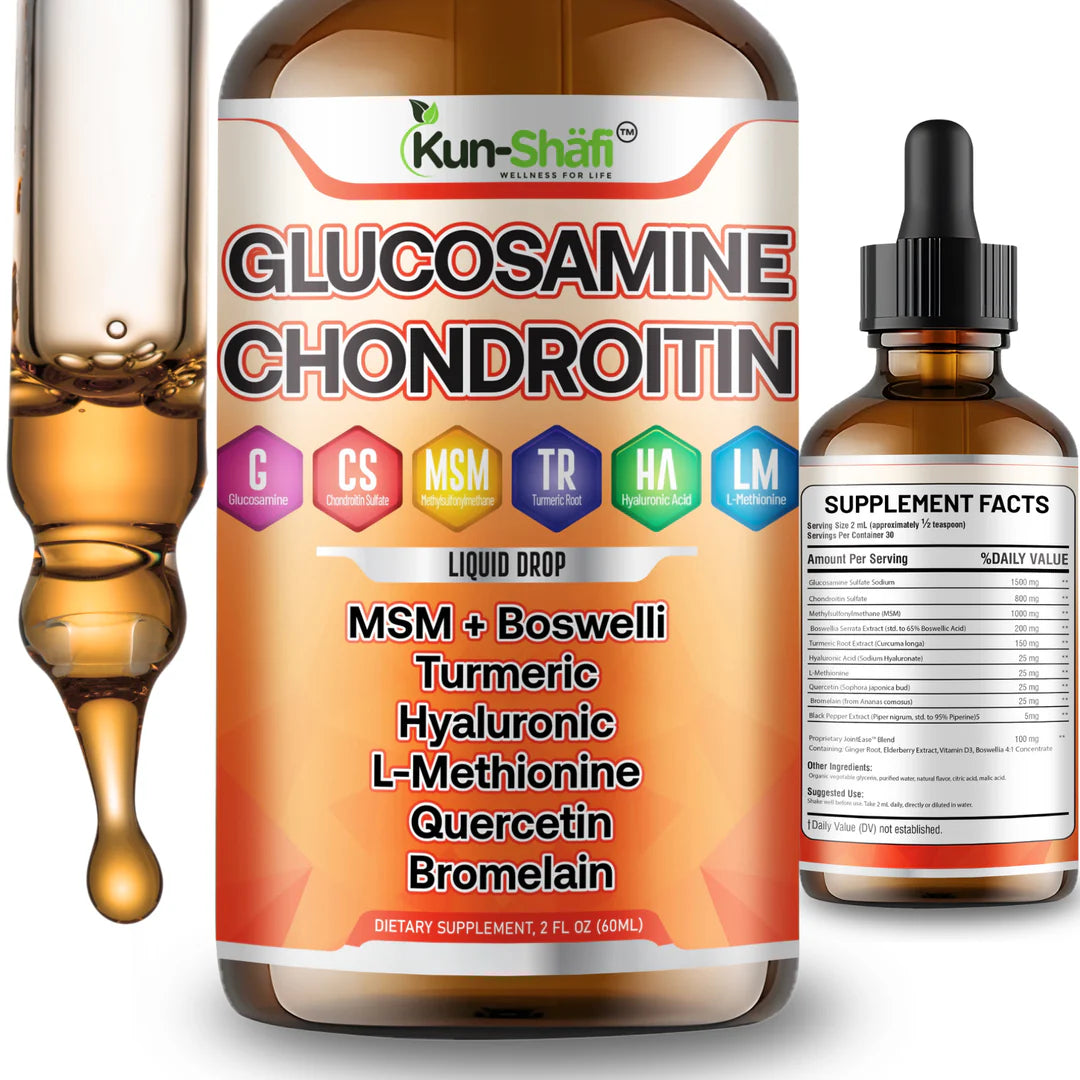 Kun Shafi Glucosamine Chondroitin Liquid Drops with MSM, turmeric and hyaluronic acid - joint support supplement 60ml