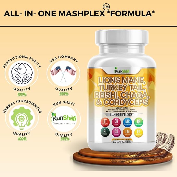 Lion's Mane Mushroom Complex - Brain & Memory Support Supplement | Nootropic with Reishi, Cordyceps & Chaga - 60 Caps