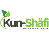 A logo on a white background with the words 'Kun-Shäfi' in dark green and bright green, plus the tagline 'WELLNESS FOR LIFE' and a leaf graphic.