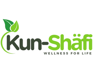 A logo on a white background with the words 'Kun-Shäfi' in dark green and bright green, plus the tagline 'WELLNESS FOR LIFE' and a leaf graphic.