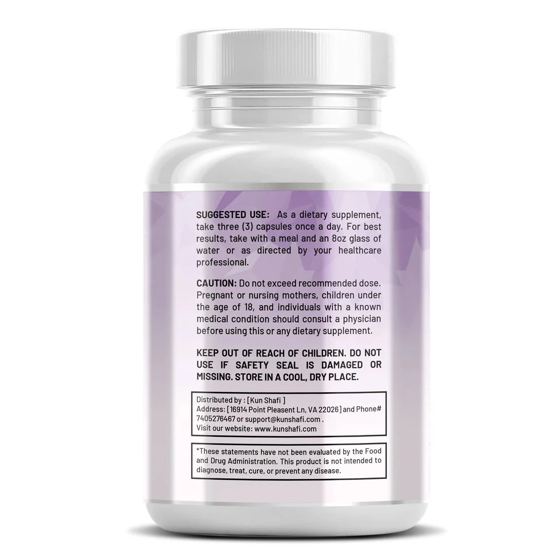 Kun Shafi MagnEase Magnesium Complex supplement facts panel - 90 vegan capsules