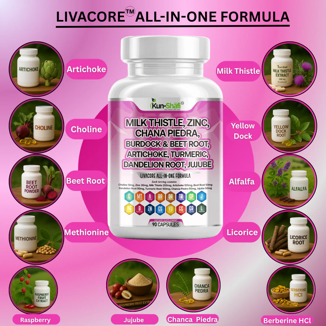Liver detox supplement for fatty liver support and digestion - Kun Shafi Livacore all-in-one formula