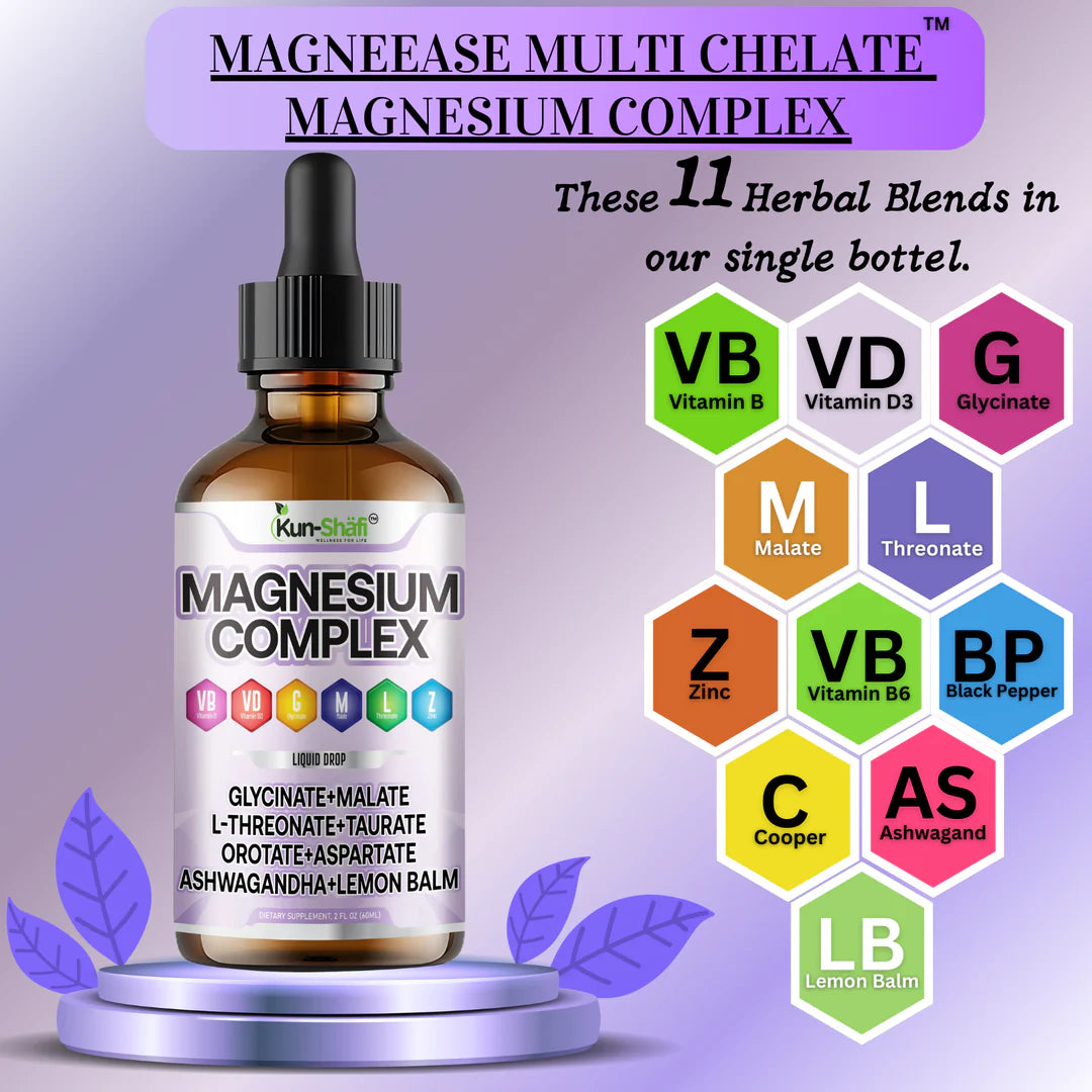 Magnesium glycinate and malate liquid drops for muscle recovery support - Kun Shafi calm supplement