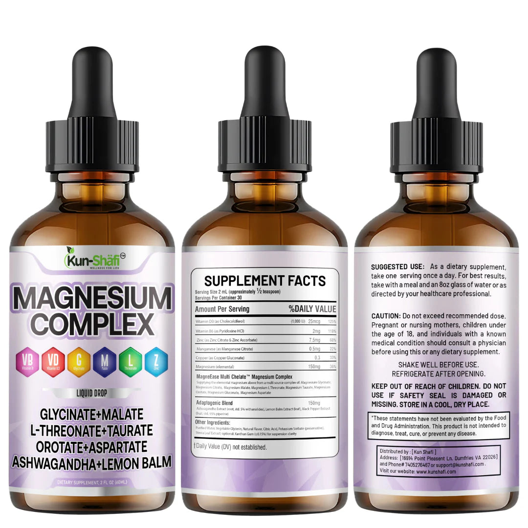 Kun Shafi Magnesium Complex Liquid Drops with dropper - 60ml multi-form sleep support blend