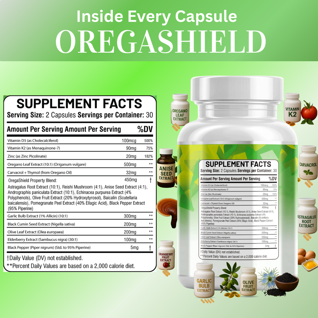Oregano Oil with Garlic, Olive Leaf, Elderberry & Black Seed – Immune Support & Anti-Inflammatory – 60 Capsules-Kun Shafi