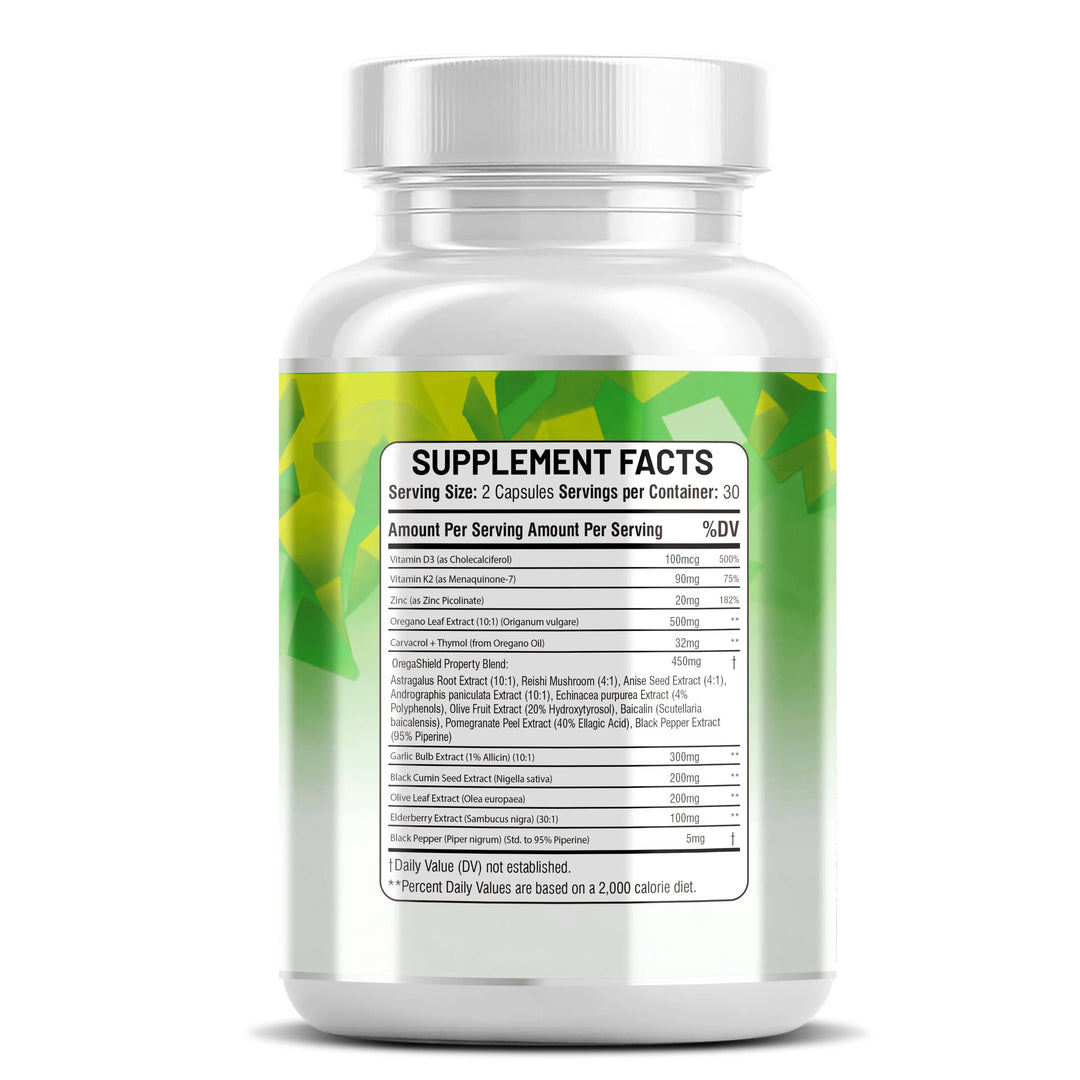 Oregano Oil with Garlic, Olive Leaf, Elderberry & Black Seed – Immune Support & Anti-Inflammatory – 60 Capsules-Kun Shafi