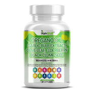 Kun Shafi Oregano Oil capsules with garlic, olive leaf, elderberry and black seed - immune support supplement, 60 count bottle