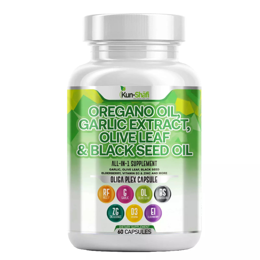 Oregano Oil, Garlic Extract, Olive Leaf & Black Seed Oil with Vitamin D3 & Zinc – Immune Support for Men & Women – Pack of 2 (120 Caps)