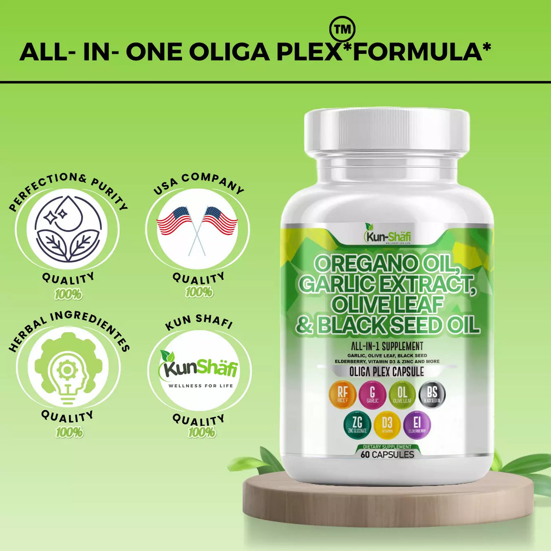 Oregano Oil, Garlic Extract, Olive Leaf & Black Seed Oil with Vitamin D3 & Zinc – Immune Support for Men & Women – Pack of 2 (120 Caps)