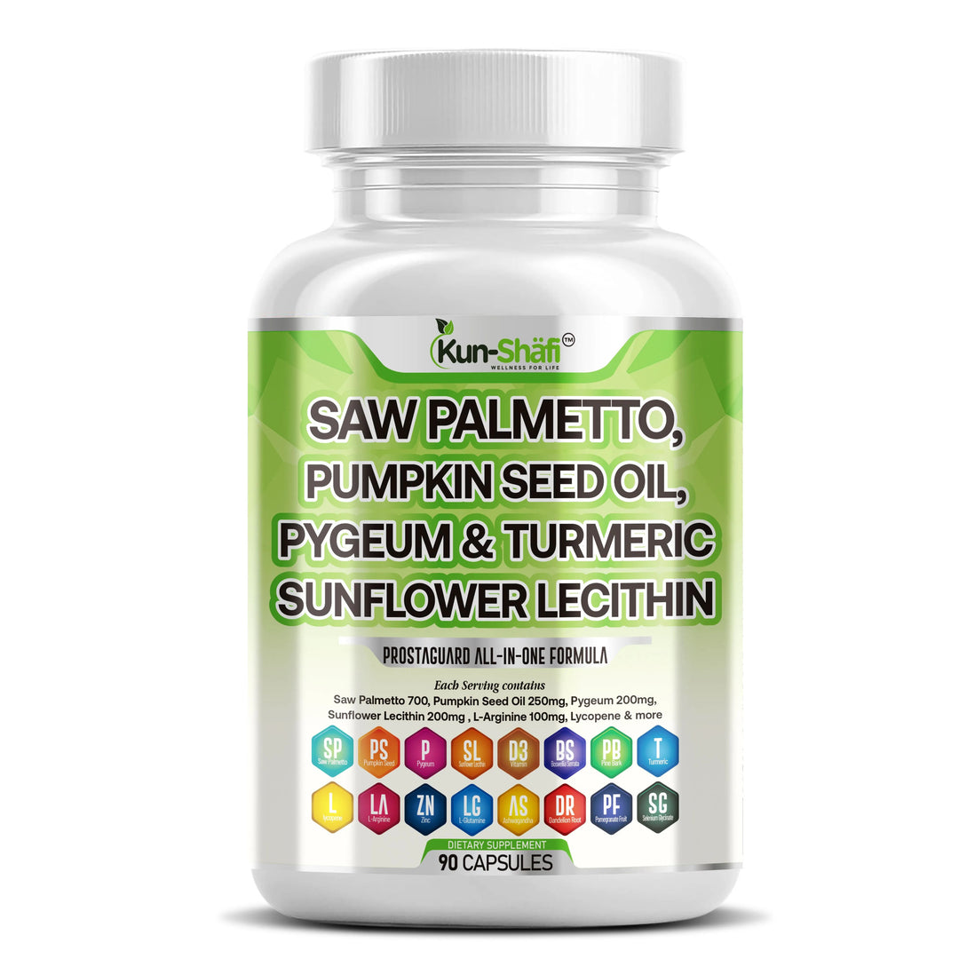 Saw Palmetto Prostate Support – Pumpkin Seed Oil, Pygeum, Turmeric & Sunflower Lecithin – 90 Capsules-Kun Shafi