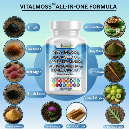 Sea moss capsules for immune and energy support - Kun Shafi complete wellness formula