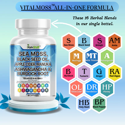 Black seed oil and ashwagandha capsules for skin support and vitality - Kun Shafi natural supplement