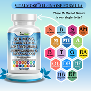 Sea Moss + Black Seed Oil Capsules with Ashwagandha & Burdock Root — Immune, Energy & Skin Support