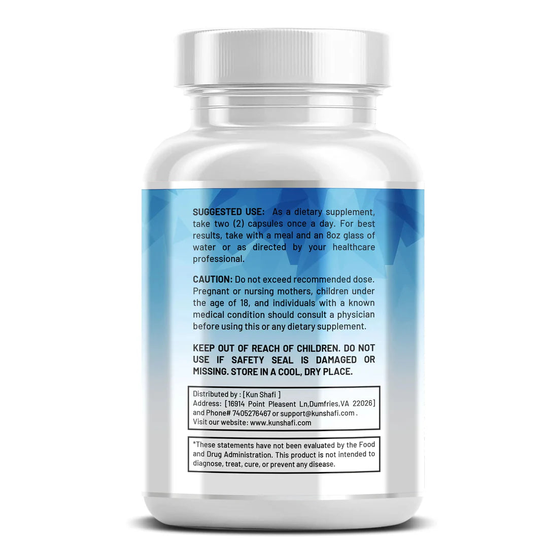 Kun Shafi Sea Moss Black Seed Oil supplement facts panel - vegan capsules