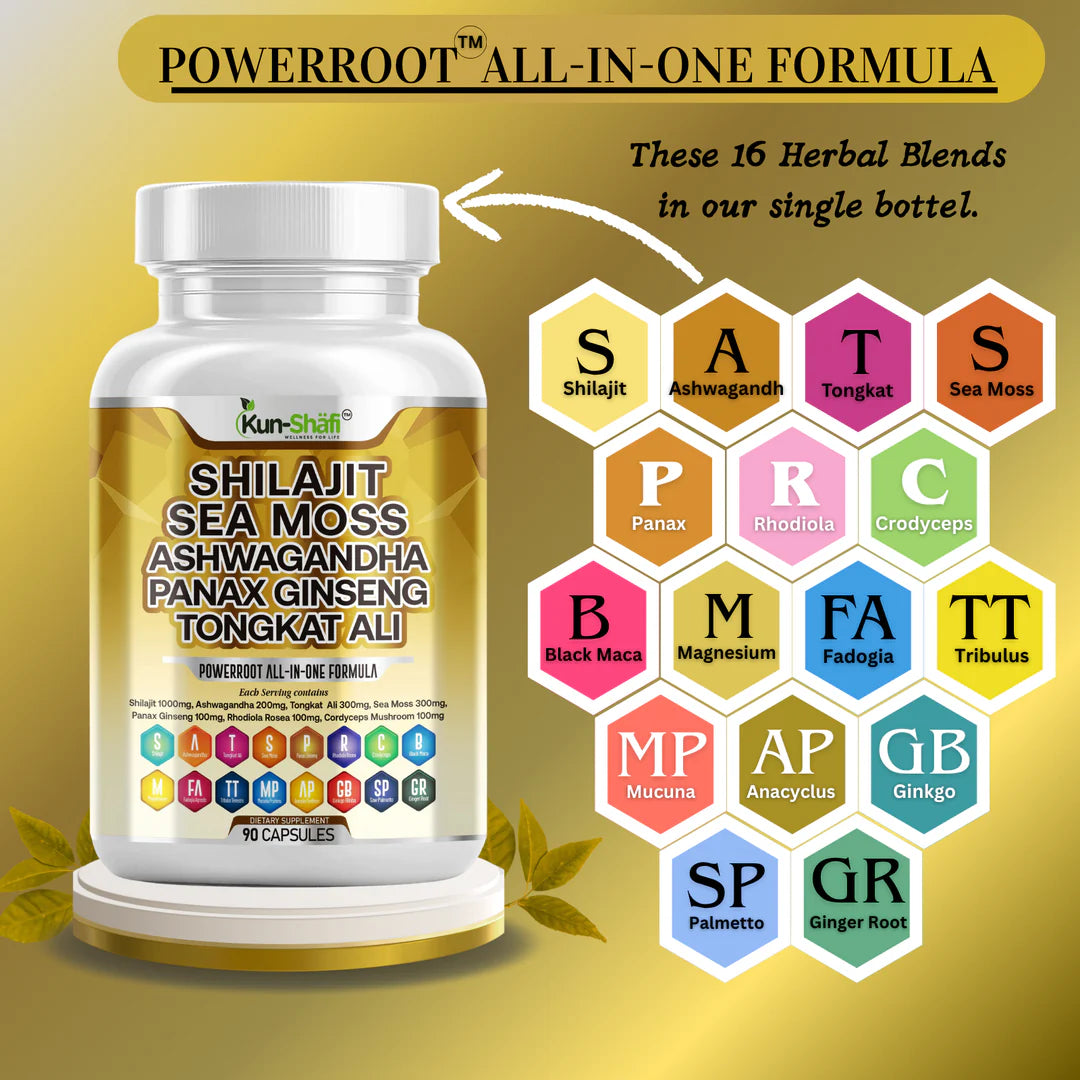 Sea moss and ashwagandha capsules for immunity and focus support - Kun Shafi wellness supplement