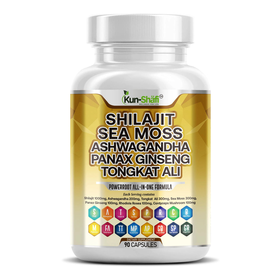 Shilajit, Tongkat Ali, Ashwagandha & Sea Moss Complex – Natural Energy, Testosterone & Vitality Booster – 90 Capsules-Kun-Shafi