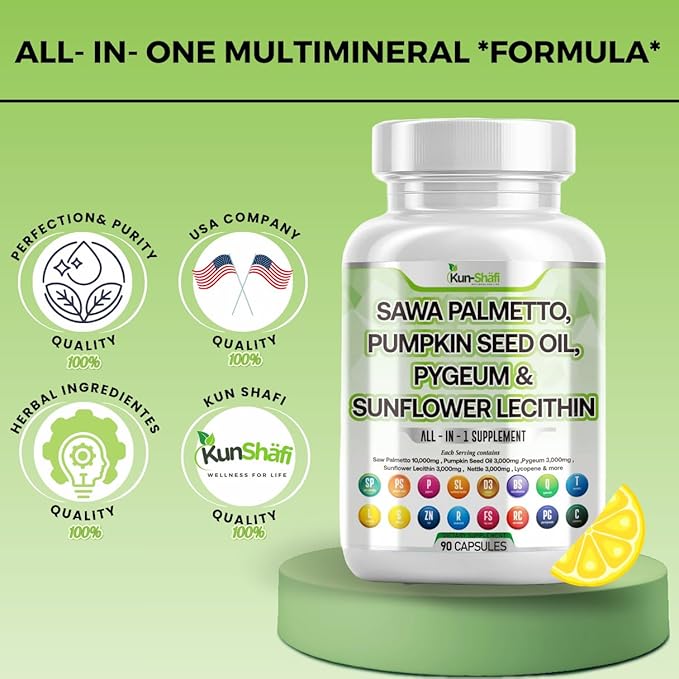 Saw Palmetto 10000mg Pumpkin Seed Oil 3000mg Pygeum 3000mg Sunflower Lecithin 3000mg Stinging Nettle Cranberry  for Men with Lycopene - 60 Caps