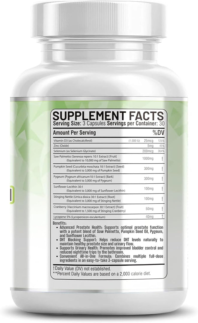 Saw Palmetto 10000mg Pumpkin Seed Oil 3000mg Pygeum 3000mg Sunflower Lecithin 3000mg Stinging Nettle Cranberry  for Men with Lycopene - 60 Caps