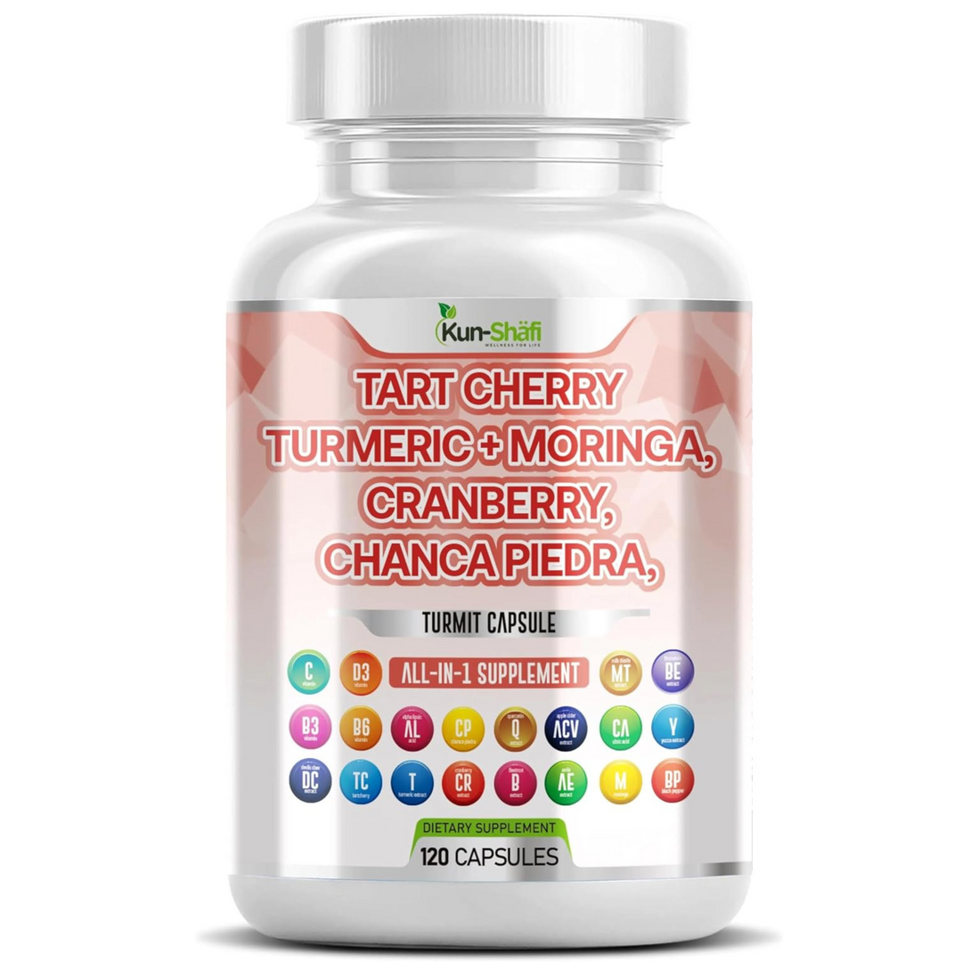 Tart Cherry Extract with Turmeric, Moringa, Cranberry & Chanca Piedra – Natural Herbal Blend – Vegan Capsules  – Natural Wellness Support – Free Shipping-Kun Shafi