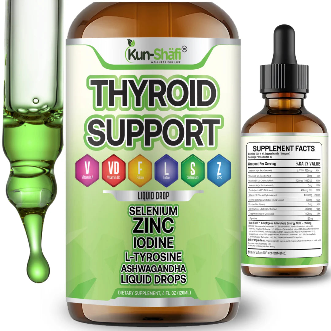 Kun Shafi Thyroid Support Liquid Drops with iodine, selenium, zinc and ashwagandha - metabolism and hormone balance 60ml