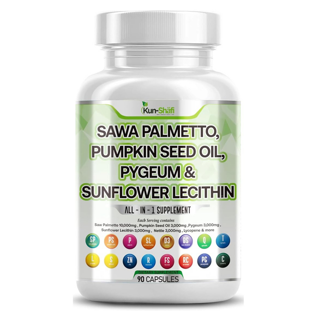 Saw Palmetto 10000mg Pumpkin Seed Oil 3000mg Pygeum 3000mg Sunflower Lecithin 3000mg Stinging Nettle Cranberry  for Men with Lycopene - 60 Caps